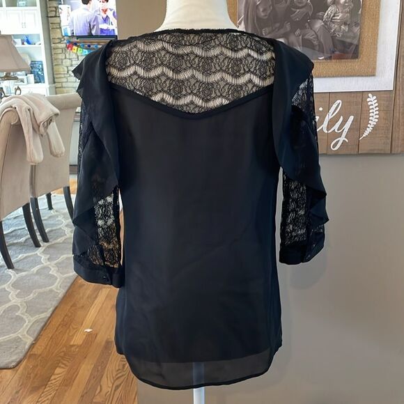 REBECCA MINKOFF GORGEOUS SILK AND LACE BLOUSE BLACK SIZE 0 - Picture 6 of 11